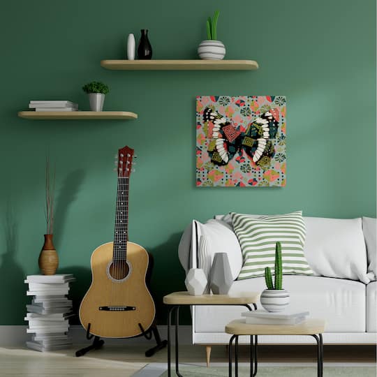 Stupell Industries Butterfly On Pink Blue Pattern Abstract Design Canvas Wall Art